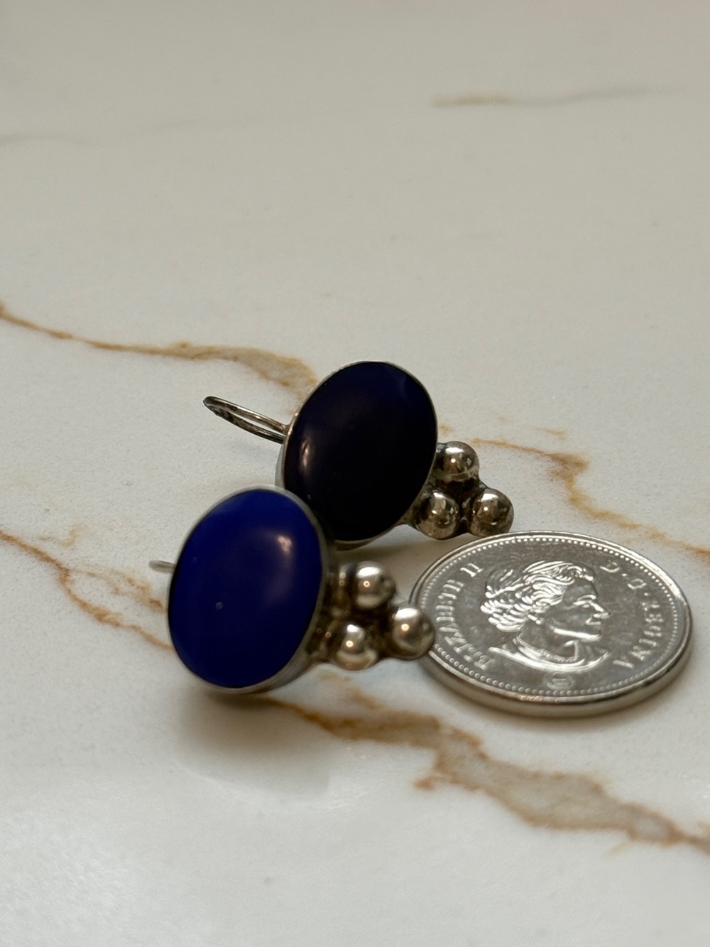 Vintage Mexican Sterling Silver 925 Lapis Lazuli Earrings - Handmade